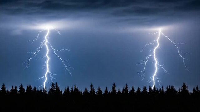 Multiple lightning strikes during stormy night sky