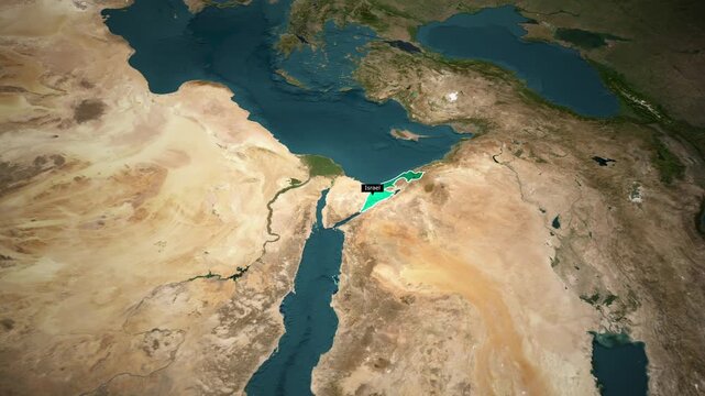 4k Quality Map animation of Israel country with world map background