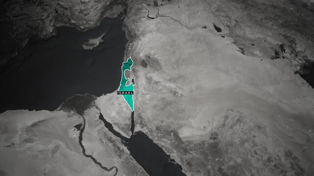 Israel Country Map animation with Vibrant highlighted color and world map background
