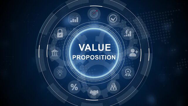 Business Concept of Value Proposition with Icons. Business, Technology, Internet and network concept. 3d Motion graphics of technology icon interface background