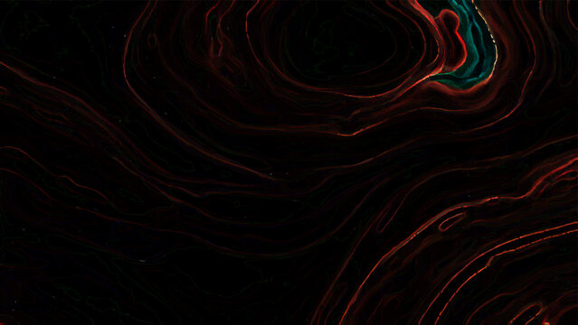 Vector Abstract Topography Artistic visualization  swirling patterns, dark red and subtle turquoise color tones, evoking a sense of mystery and depth.