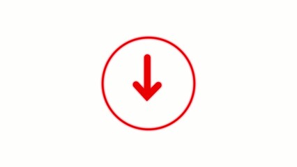 Red circle with downward pointing arrow on white background downward arrow symbol sign