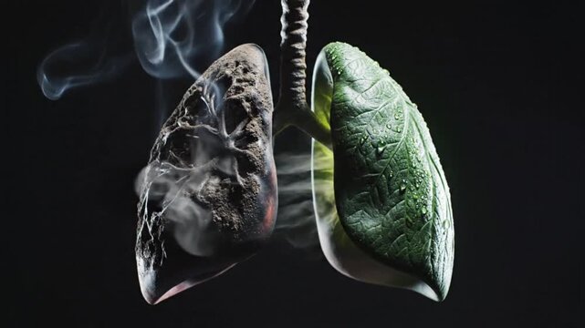 Conceptual Video of Healthy Green Lungs Versus Damaged Smoker Lungs.