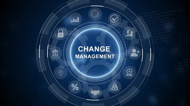 Change Management and Business Transformation Concept Animation Highlighting Adaptation, Strategy and Corporate Evolution Icon. 3d Motion graphics of technology icon interface background