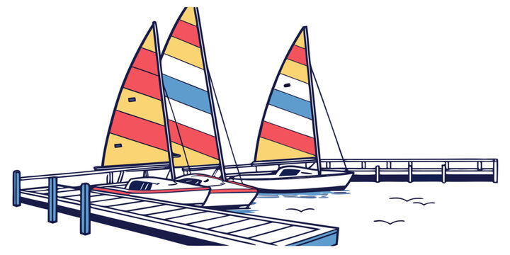 A catamaran sailboat with colorful sails on the water Vector
