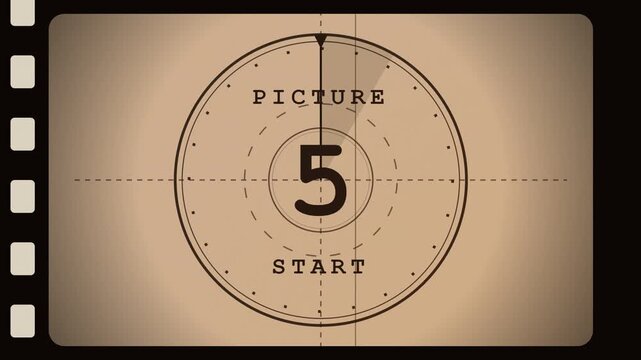A classic sepia-toned film countdown sequence, displaying numbers from ten down to one, signaling the grand commencement of an exciting cinematic