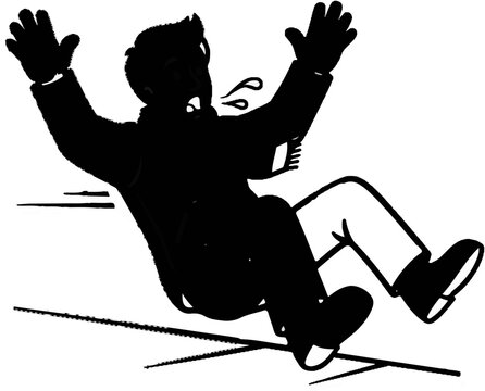 Silhouette of a man falling on a slippery surface