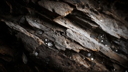 Dark Rock Formation with Quartz Crystals