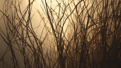 Obraz premium Eerie branches in foggy sunset