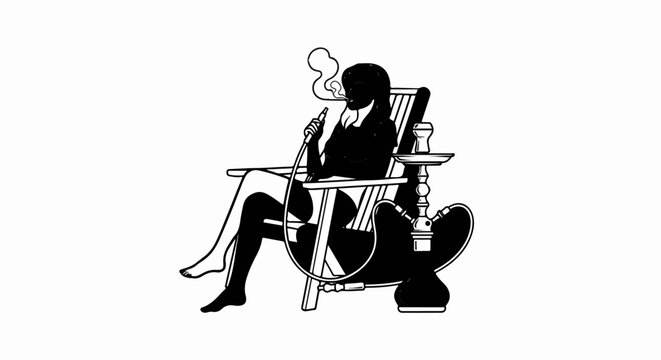 Silhouette of a person relaxing in a chair, smoking a hookah