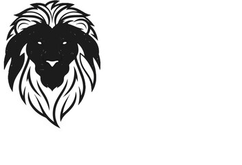 Obraz premium Stylized black lion head with detailed mane against a white background
