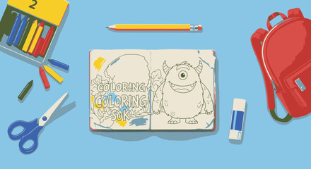 Coloring book with cartoon monster.