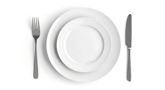 A white plate with a fork and knife on either side