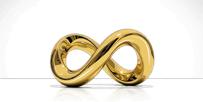 Shiny golden infinity symbol on a stark white background