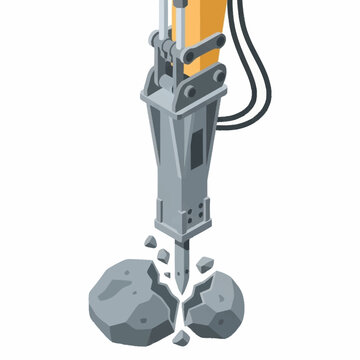 Heavy machinery breaking rock with jackhammer.