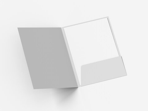 Blank presentation folder map with paper insert and pocket isolated white for mockup 3