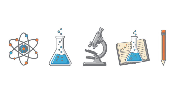 Science equipment and symbols icons.