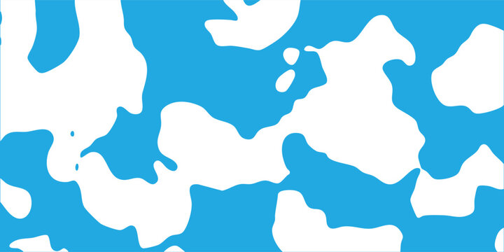 Abstract organic blob pattern background, blue and white camouflage style shapes with thin outline. vector design