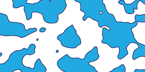 Fototapeta premium Elegant organic blob pattern background, blue and white camouflage style shapes with thin outline. background illustration