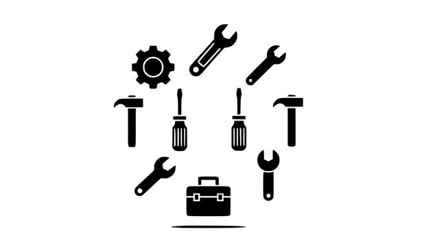 Circular repair and settings solid glyph icon collection vector design