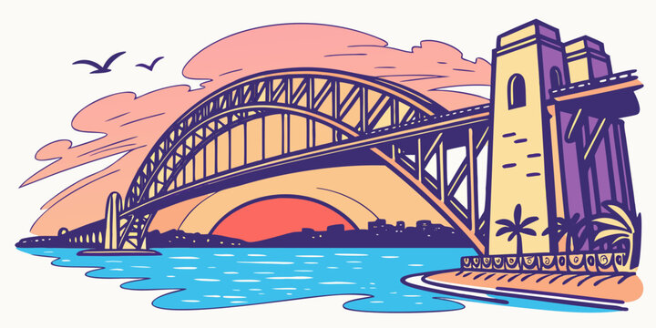 A colorful illustration of sydney harbour bridge Vector