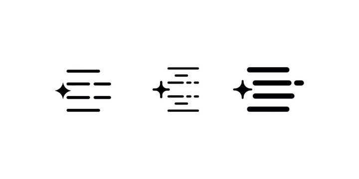 Text alignment and automated writing icons featuring paragraph lines and sparkle symbol for smart content generation and digital copy editing solutions