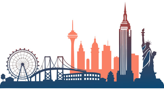 A city skyline with a ferris wheel and skyscrapers Vector