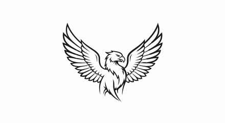 Fototapeta premium Stylized eagle with wide-spread wings, rendered in a bold, black line-art style