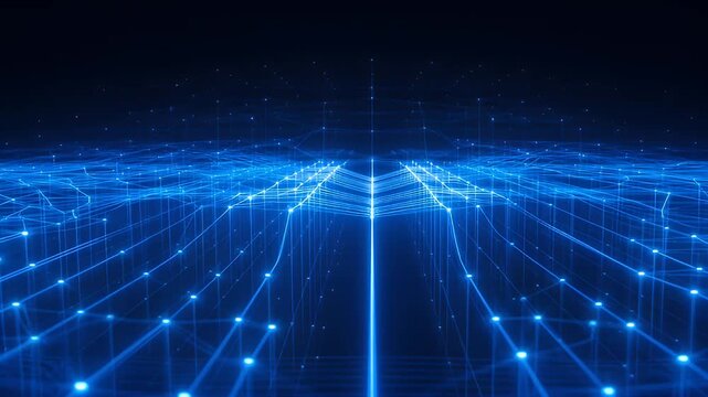 Abstract blue glowing network background signifying connectivity and technology progress concept