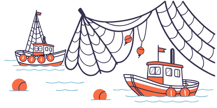 Two fishing boats with a fishing net Vector