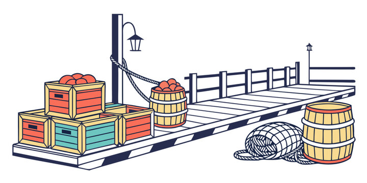 A pallet jack loaded with boxes on a loading dock Vector