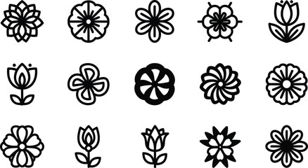 Black and white floral flowers symbols 7 shapes © Graphic Shops
