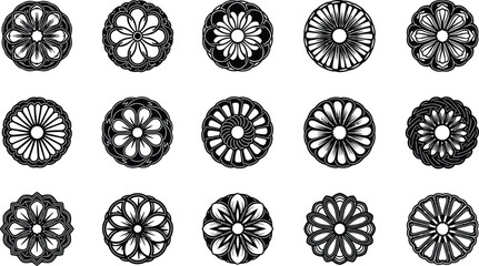 Black and white floral wheel patterns © Graphic Shops