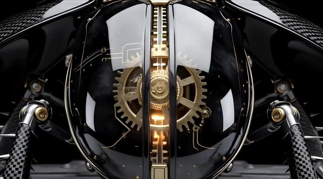 AI Precision Engineering Concept: Mechanical Beetle in Obsidian and Gold with Rotating Internal Gears, 4K VFX Professional Isolated Asset