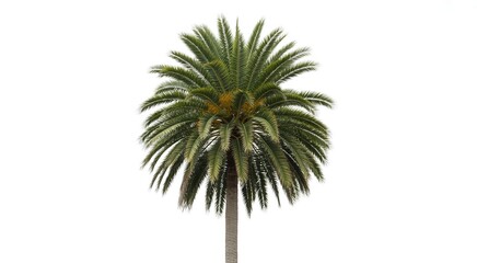 Obraz premium Single tall palm tree with green fronds and yellow fruit