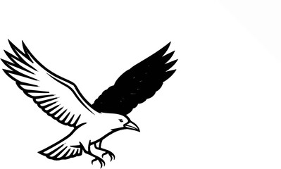 Obraz premium Stylized black and white illustration of a bird in flight with spread wings