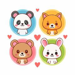 Fototapeta premium Cute Kawaii Animal Sticker Pack: Panda, Bunny, Bear, Dog - Flat Pastel Vector Art