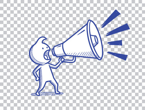 3D cartoon illustration of a professional business character shouting into a megaphone to communicate a loud news idea or creative concept as a vector person icon representing a speaker