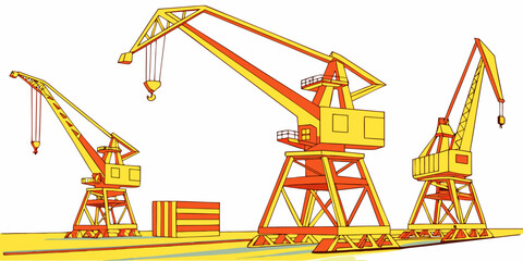 Three industrial cranes on a construction site Vector © Md Kazi Rahman