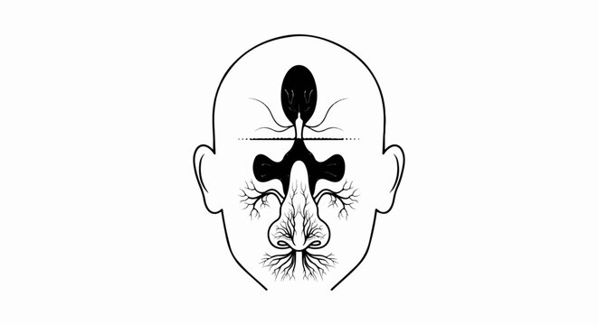 Stylized diagram of human sinuses and nasal passages