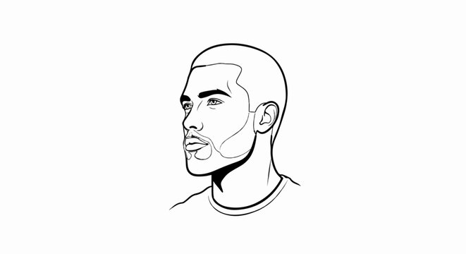 Stylized line art portrait of a man looking to the side