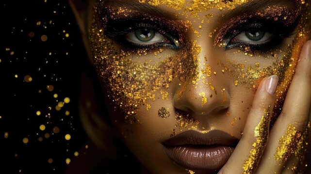 Luxury Beauty Woman Face With Gold Glitter Video