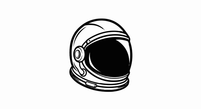 Stylized line drawing of a futuristic astronaut helmet with dark visor