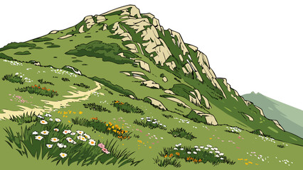 A green mountain with flowers on the side Vector © Md Kazi Rahman