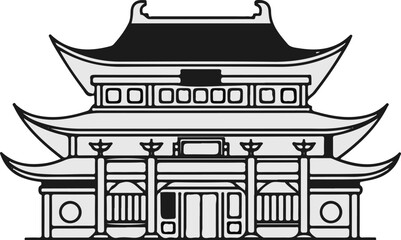 Naklejka premium Stylized illustration of a traditional East Asian pagoda-style building