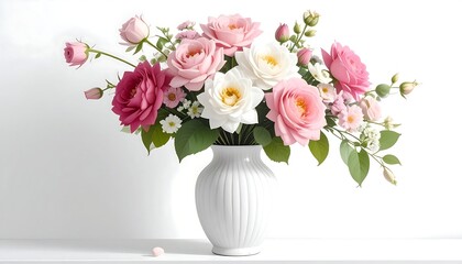 Fototapeta premium A beautiful bouquet of flowers in a white vase on a table