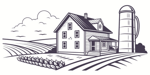 A farm house with a silo and fields Vector © Md Kazi Rahman