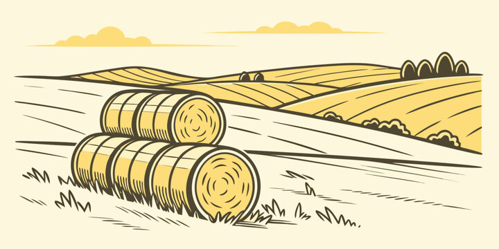 A stack of hay bales in a rural field Vector