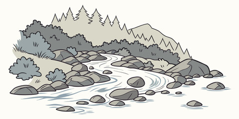 A mountain landscape with a river flowing through it Vector © Md Kazi Rahman