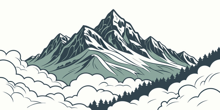 A mountain range with snow and clouds Vector